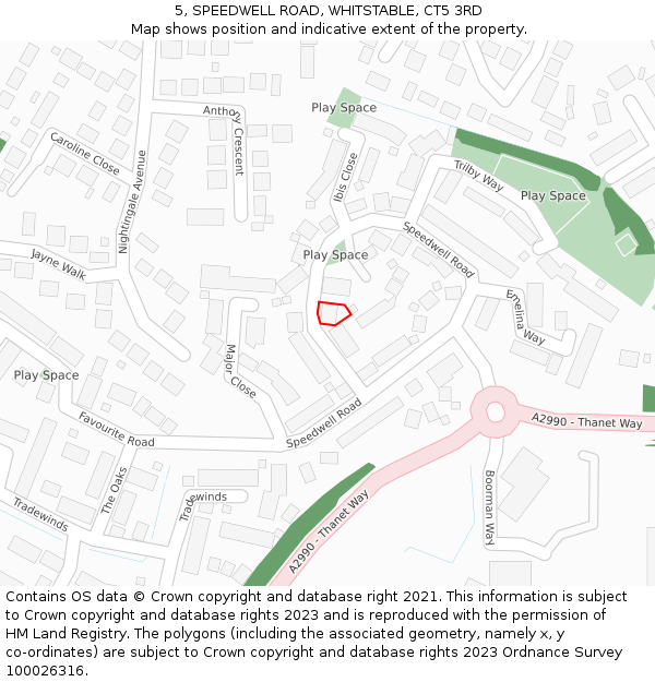 5, SPEEDWELL ROAD, WHITSTABLE, CT5 3RD: Location map and indicative extent of plot