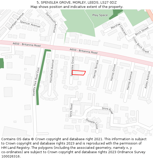 5, SPENSLEA GROVE, MORLEY, LEEDS, LS27 0DZ: Location map and indicative extent of plot