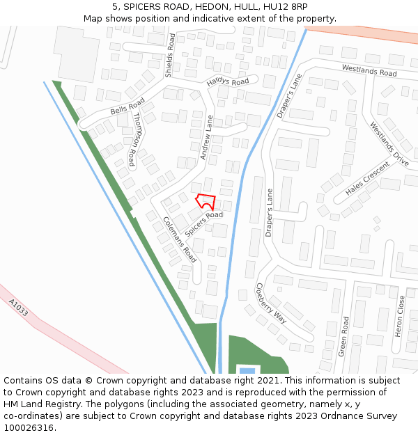 5, SPICERS ROAD, HEDON, HULL, HU12 8RP: Location map and indicative extent of plot