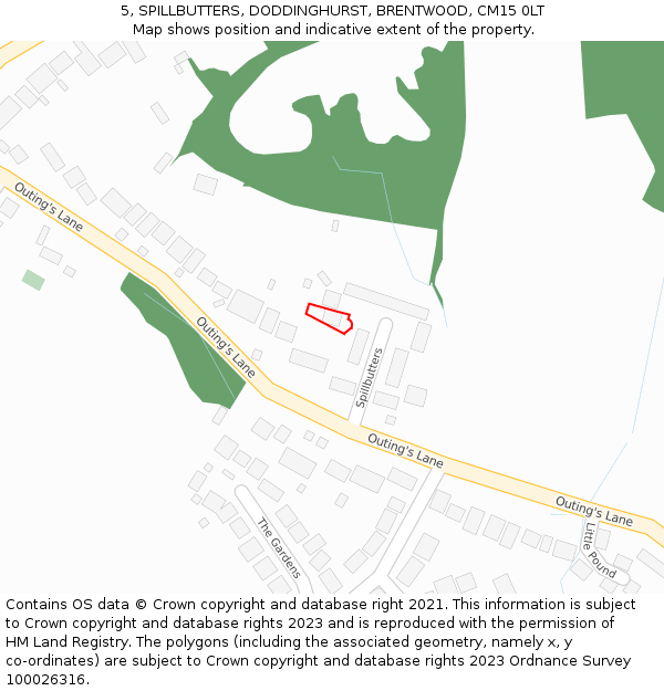 5, SPILLBUTTERS, DODDINGHURST, BRENTWOOD, CM15 0LT: Location map and indicative extent of plot