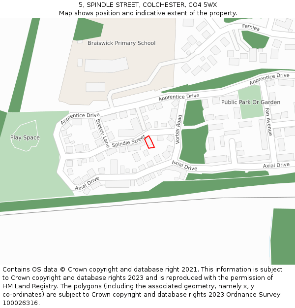 5, SPINDLE STREET, COLCHESTER, CO4 5WX: Location map and indicative extent of plot