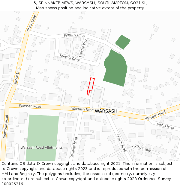 5, SPINNAKER MEWS, WARSASH, SOUTHAMPTON, SO31 9LJ: Location map and indicative extent of plot