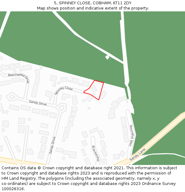 5, SPINNEY CLOSE, COBHAM, KT11 2DY: Location map and indicative extent of plot
