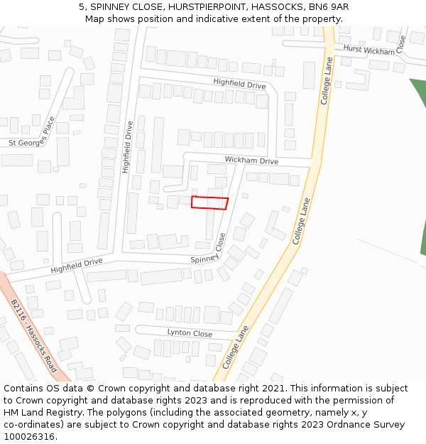 5, SPINNEY CLOSE, HURSTPIERPOINT, HASSOCKS, BN6 9AR: Location map and indicative extent of plot