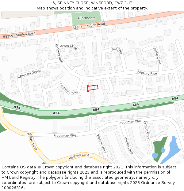5, SPINNEY CLOSE, WINSFORD, CW7 3UB: Location map and indicative extent of plot
