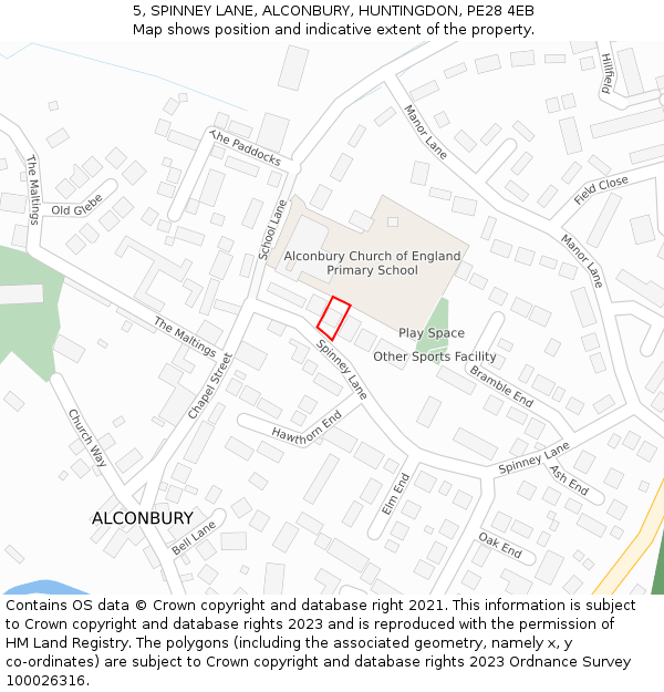 5, SPINNEY LANE, ALCONBURY, HUNTINGDON, PE28 4EB: Location map and indicative extent of plot