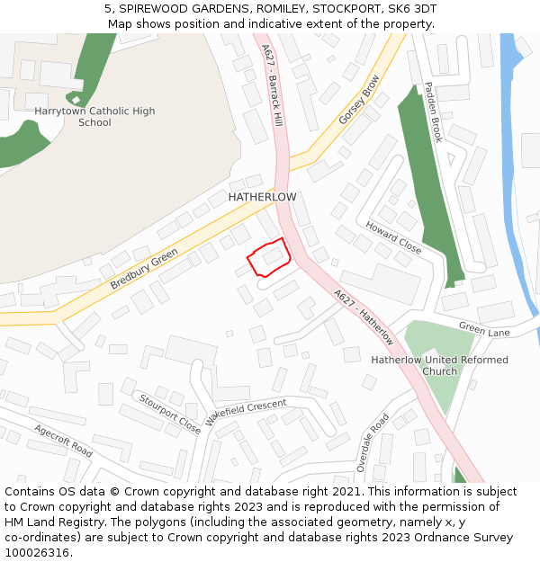 5, SPIREWOOD GARDENS, ROMILEY, STOCKPORT, SK6 3DT: Location map and indicative extent of plot