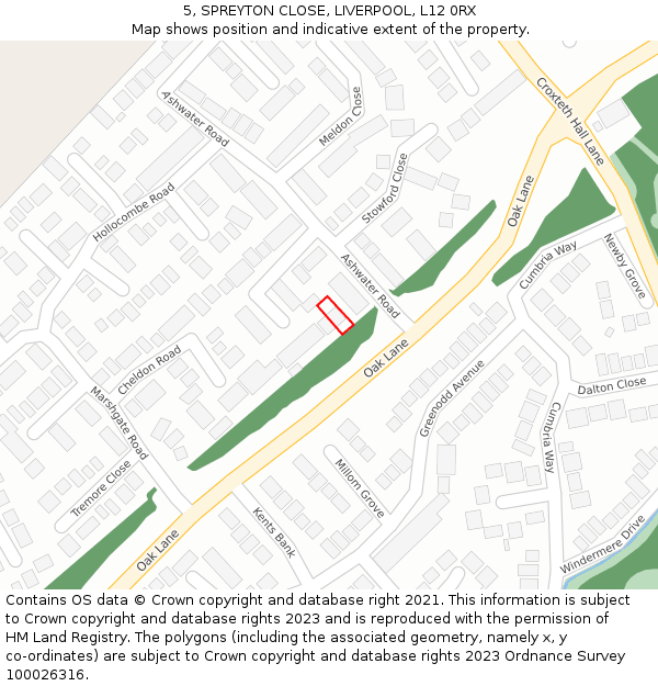 5, SPREYTON CLOSE, LIVERPOOL, L12 0RX: Location map and indicative extent of plot
