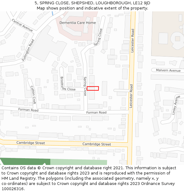 5, SPRING CLOSE, SHEPSHED, LOUGHBOROUGH, LE12 9JD: Location map and indicative extent of plot