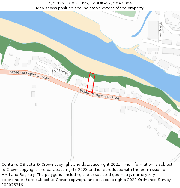 5, SPRING GARDENS, CARDIGAN, SA43 3AX: Location map and indicative extent of plot