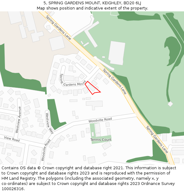 5, SPRING GARDENS MOUNT, KEIGHLEY, BD20 6LJ: Location map and indicative extent of plot