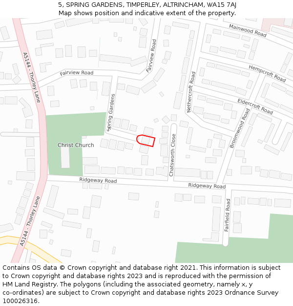 5, SPRING GARDENS, TIMPERLEY, ALTRINCHAM, WA15 7AJ: Location map and indicative extent of plot