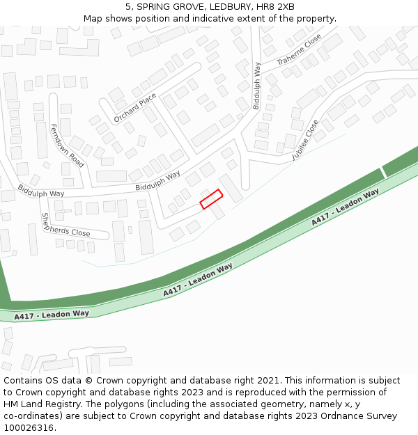 5, SPRING GROVE, LEDBURY, HR8 2XB: Location map and indicative extent of plot