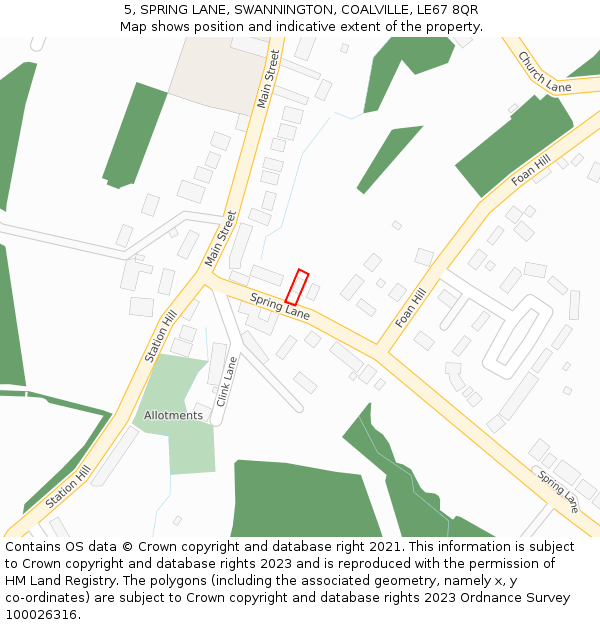 5, SPRING LANE, SWANNINGTON, COALVILLE, LE67 8QR: Location map and indicative extent of plot
