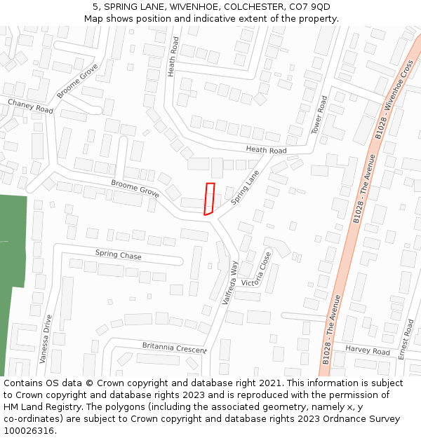 5, SPRING LANE, WIVENHOE, COLCHESTER, CO7 9QD: Location map and indicative extent of plot