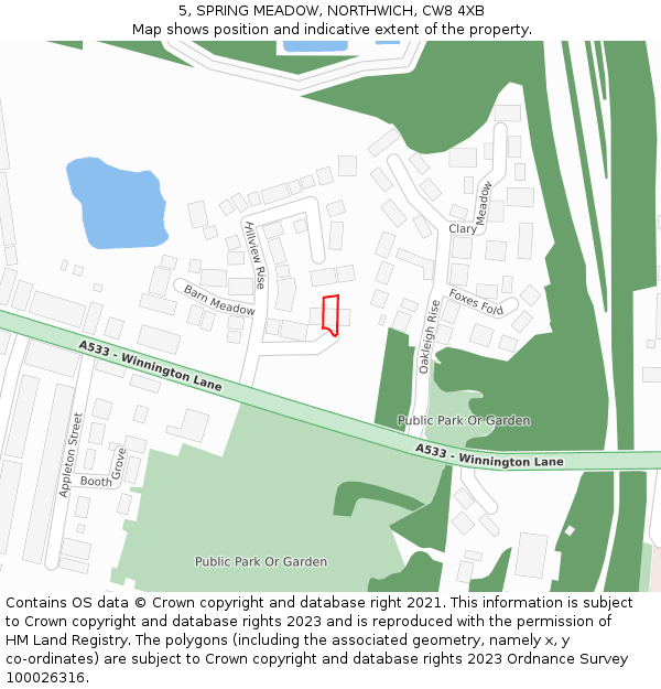 5, SPRING MEADOW, NORTHWICH, CW8 4XB: Location map and indicative extent of plot