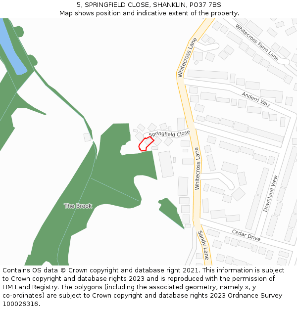 5, SPRINGFIELD CLOSE, SHANKLIN, PO37 7BS: Location map and indicative extent of plot