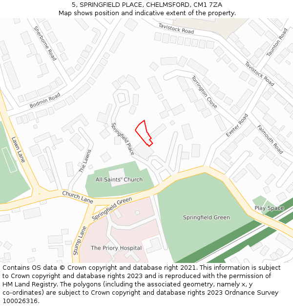 5, SPRINGFIELD PLACE, CHELMSFORD, CM1 7ZA: Location map and indicative extent of plot