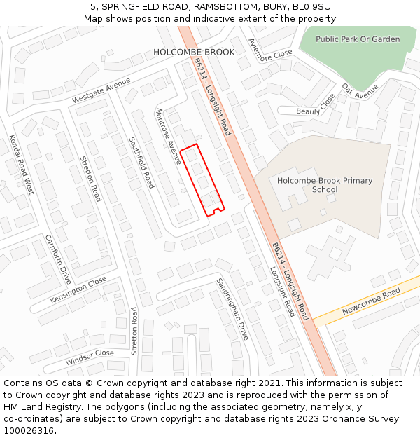 5, SPRINGFIELD ROAD, RAMSBOTTOM, BURY, BL0 9SU: Location map and indicative extent of plot