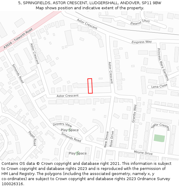 5, SPRINGFIELDS, ASTOR CRESCENT, LUDGERSHALL, ANDOVER, SP11 9BW: Location map and indicative extent of plot