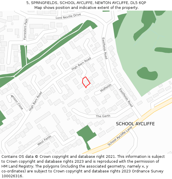 5, SPRINGFIELDS, SCHOOL AYCLIFFE, NEWTON AYCLIFFE, DL5 6QP: Location map and indicative extent of plot