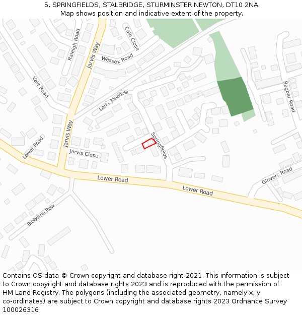 5, SPRINGFIELDS, STALBRIDGE, STURMINSTER NEWTON, DT10 2NA: Location map and indicative extent of plot