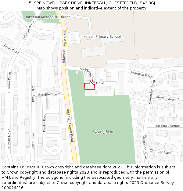 5, SPRINGWELL PARK DRIVE, INKERSALL, CHESTERFIELD, S43 3GJ: Location map and indicative extent of plot