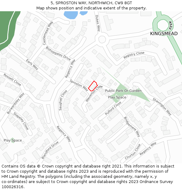 5, SPROSTON WAY, NORTHWICH, CW9 8GT: Location map and indicative extent of plot