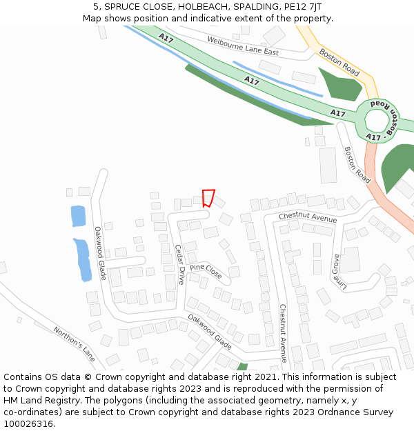 5, SPRUCE CLOSE, HOLBEACH, SPALDING, PE12 7JT: Location map and indicative extent of plot