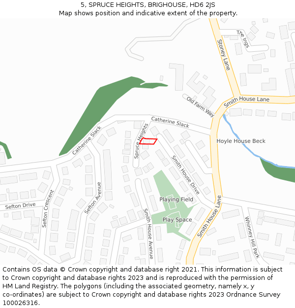 5, SPRUCE HEIGHTS, BRIGHOUSE, HD6 2JS: Location map and indicative extent of plot