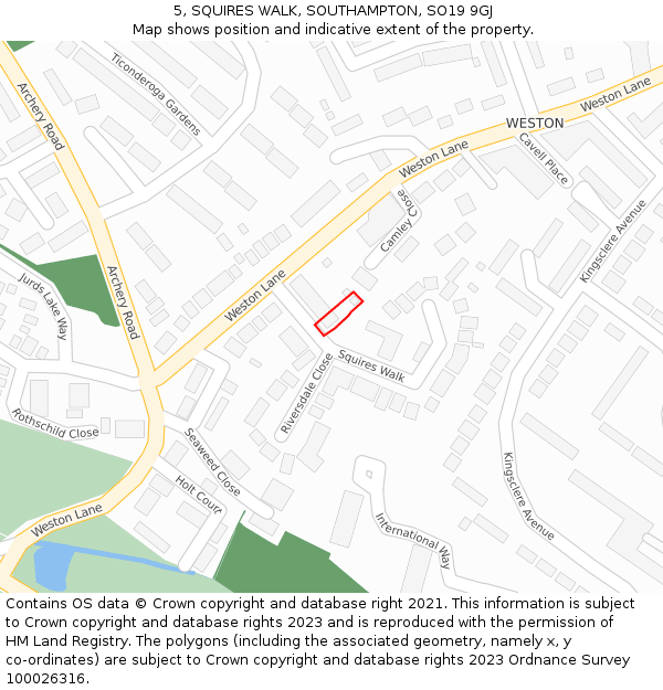 5, SQUIRES WALK, SOUTHAMPTON, SO19 9GJ: Location map and indicative extent of plot