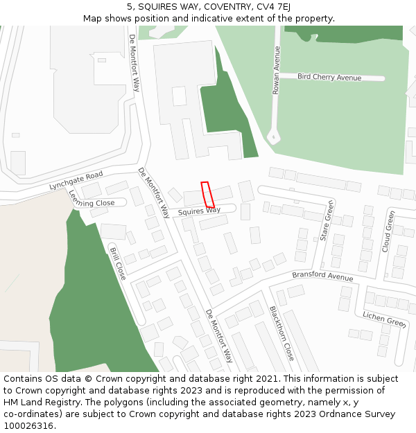 5, SQUIRES WAY, COVENTRY, CV4 7EJ: Location map and indicative extent of plot