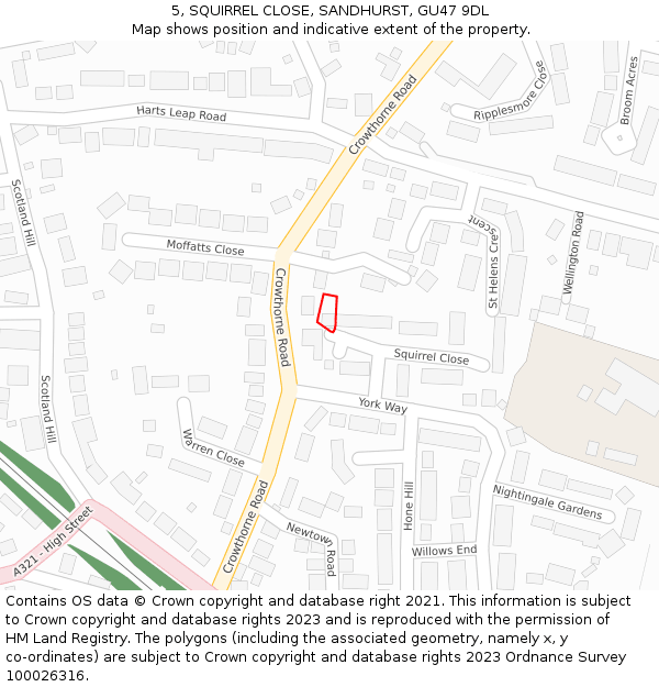 5, SQUIRREL CLOSE, SANDHURST, GU47 9DL: Location map and indicative extent of plot
