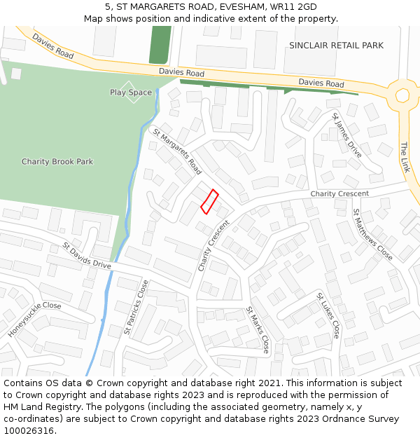 5, ST MARGARETS ROAD, EVESHAM, WR11 2GD: Location map and indicative extent of plot