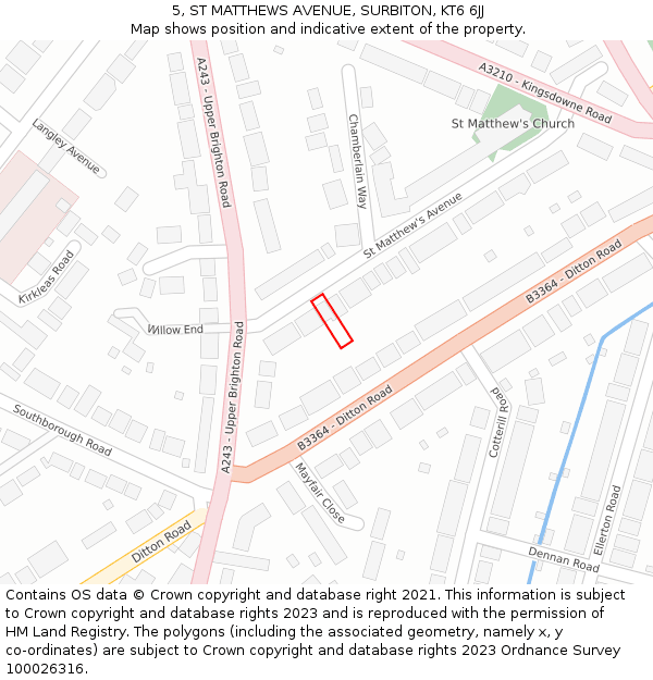 5, ST MATTHEWS AVENUE, SURBITON, KT6 6JJ: Location map and indicative extent of plot