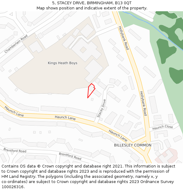 5, STACEY DRIVE, BIRMINGHAM, B13 0QT: Location map and indicative extent of plot