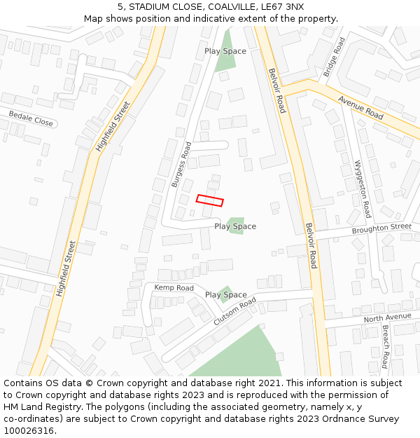 5, STADIUM CLOSE, COALVILLE, LE67 3NX: Location map and indicative extent of plot