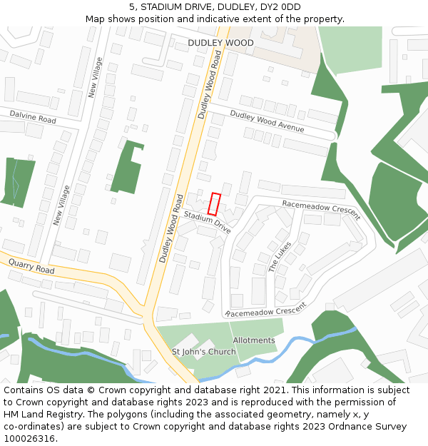 5, STADIUM DRIVE, DUDLEY, DY2 0DD: Location map and indicative extent of plot