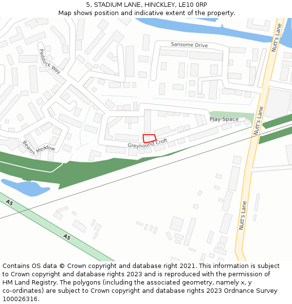 5, STADIUM LANE, HINCKLEY, LE10 0RP: Location map and indicative extent of plot