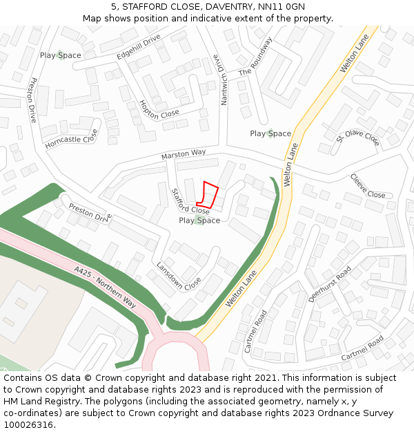 5, STAFFORD CLOSE, DAVENTRY, NN11 0GN: Location map and indicative extent of plot