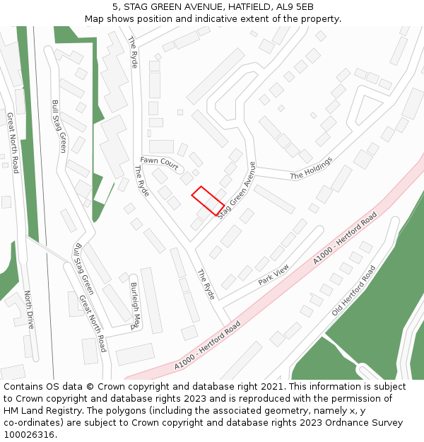 5, STAG GREEN AVENUE, HATFIELD, AL9 5EB: Location map and indicative extent of plot