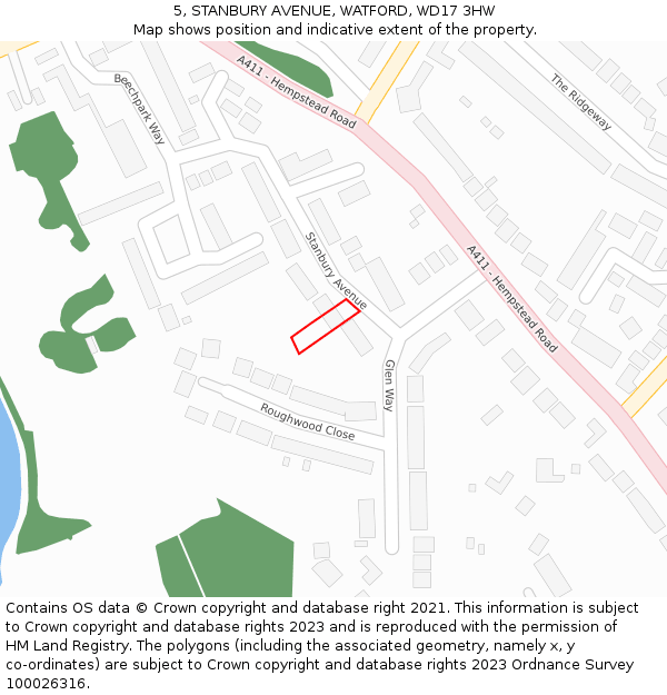 5, STANBURY AVENUE, WATFORD, WD17 3HW: Location map and indicative extent of plot