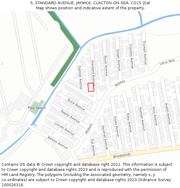 5, STANDARD AVENUE, JAYWICK, CLACTON-ON-SEA, CO15 2LW: Location map and indicative extent of plot