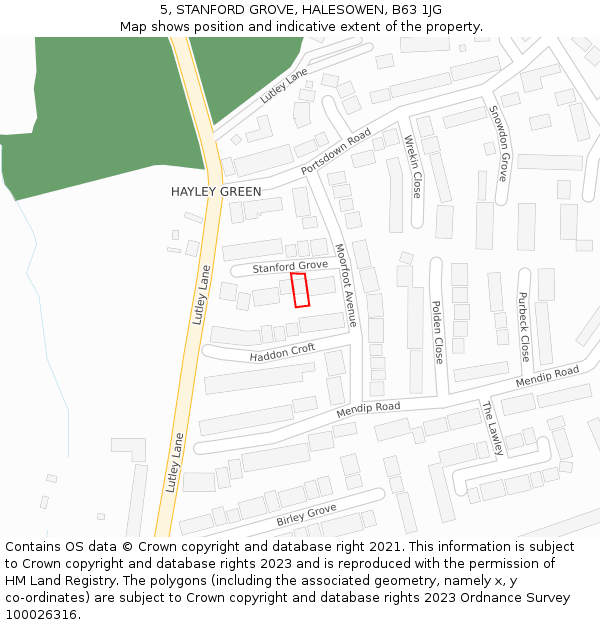 5, STANFORD GROVE, HALESOWEN, B63 1JG: Location map and indicative extent of plot