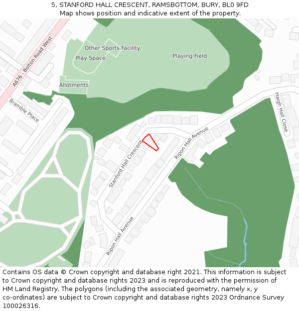 5, STANFORD HALL CRESCENT, RAMSBOTTOM, BURY, BL0 9FD: Location map and indicative extent of plot