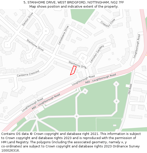 5, STANHOME DRIVE, WEST BRIDGFORD, NOTTINGHAM, NG2 7FF: Location map and indicative extent of plot