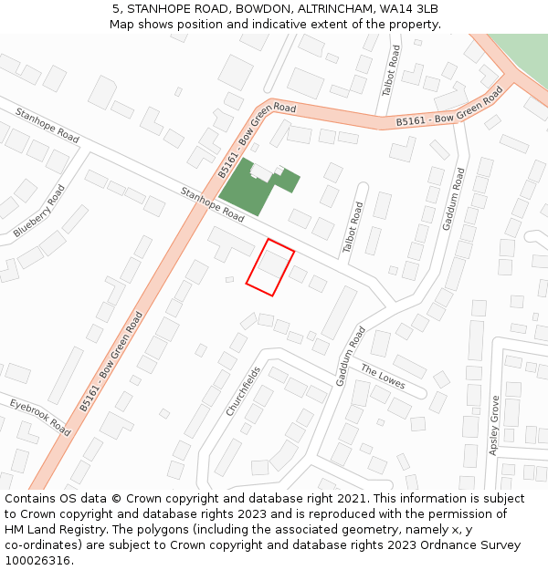 5, STANHOPE ROAD, BOWDON, ALTRINCHAM, WA14 3LB: Location map and indicative extent of plot