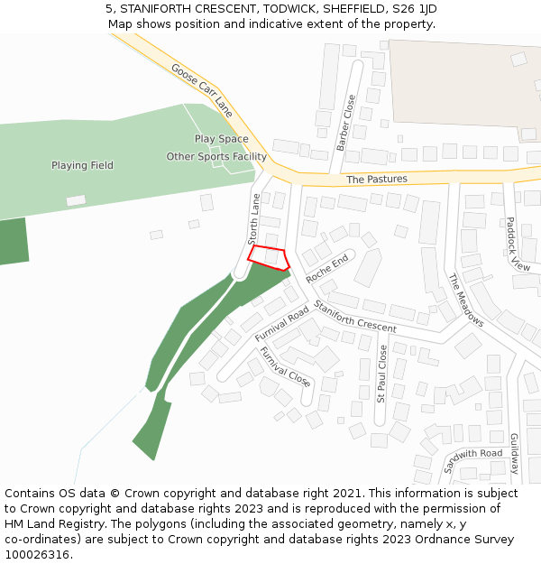 5, STANIFORTH CRESCENT, TODWICK, SHEFFIELD, S26 1JD: Location map and indicative extent of plot