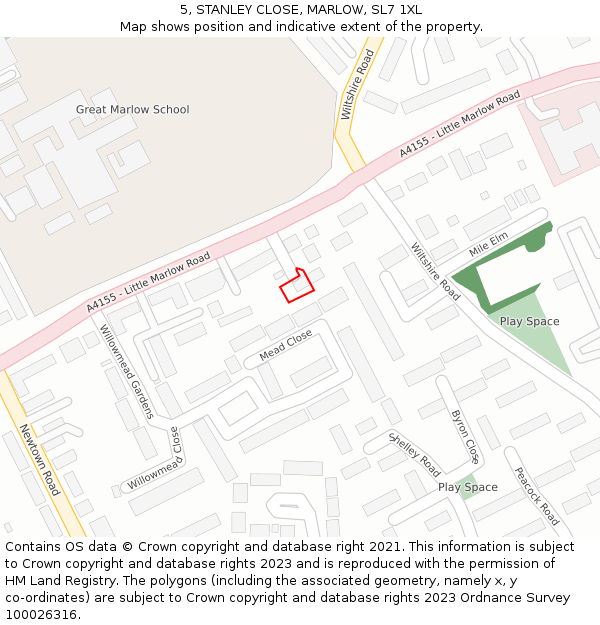 5, STANLEY CLOSE, MARLOW, SL7 1XL: Location map and indicative extent of plot