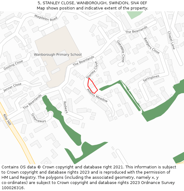 5, STANLEY CLOSE, WANBOROUGH, SWINDON, SN4 0EF: Location map and indicative extent of plot